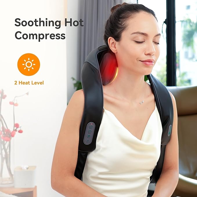 Snailax Cordless Neck Massager with Heat for Pain Relief Deep Tissue, 4D Kneading, Mothers Day Gifts, Rechargeable Shiatsu Back Neck Massager for Neck, Shoulders Back