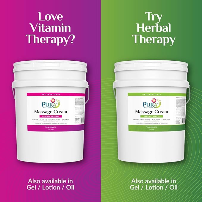 Vitamin Therapy 5 Gallon Massage Cream, Vitamin E, Professional, Massage Therapy, Deep Tissue, Unscented, Hypoallergenic, Natural Ingredients, Skin Hydrating, Moisturizing, Muscle Relief