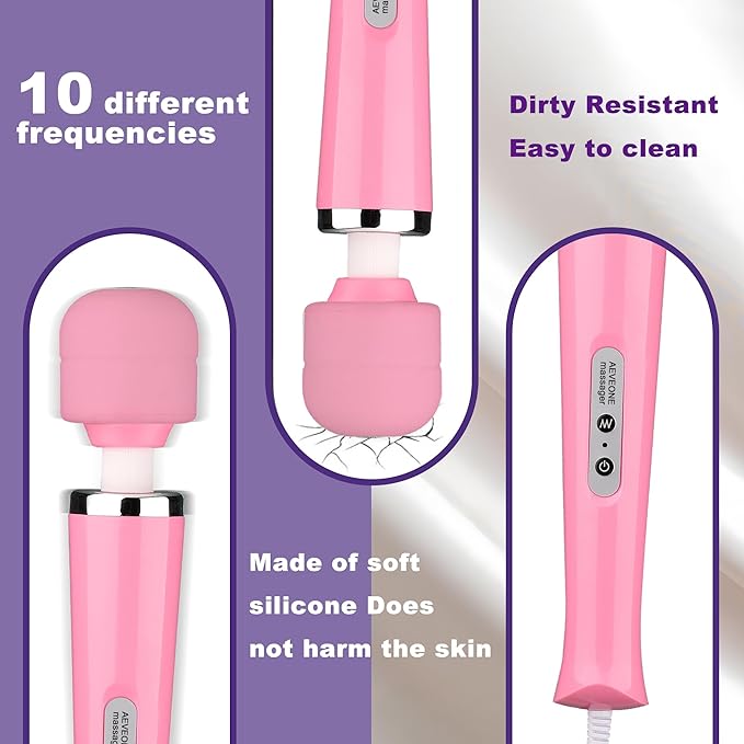 Wired Powerful Handheld Wand Massager, Strong Personal Vibration Massage for Sports Recovery, Back Muscle Aches, Whole Body Pain (Pink)