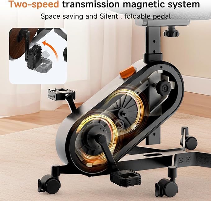 Office Exercise Bike Desk Chair,330 lbs Heavy Duty Under Desk Bike with 9-Level Height Adjustable Seat 24.4"-33.8",8-Level Resistance & Rolling Wheels,Quiet Fitness Chair for Home Office