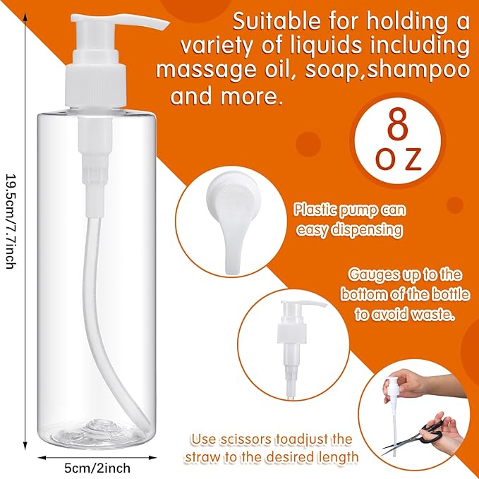 Eaasty 6 Sets Massage Bottle Holster Adjustable Single Holster and 8 oz Plastic Pump Dispenser Bottles for Lotion Massage Oil, Black