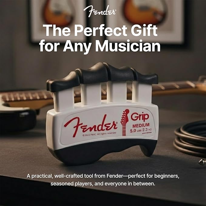 Fender GRIP Hand and Finger Exerciser – Best Ergonomic Finger Strengthener to improve play on all stringed instruments (Guitar, Bass, Violin, etc.) (Tensions: WHITE=5-Lbs; RED=7-Lbs; BLACK=9-Lbs)