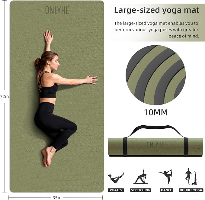 Yoga Mat Thick(10mm) Exercise Mat Non Slip Anti-tear,72"x35" Extra Large Pilates Mats for Home Workouts, Gym & Floor Stretching with Carrier Strap