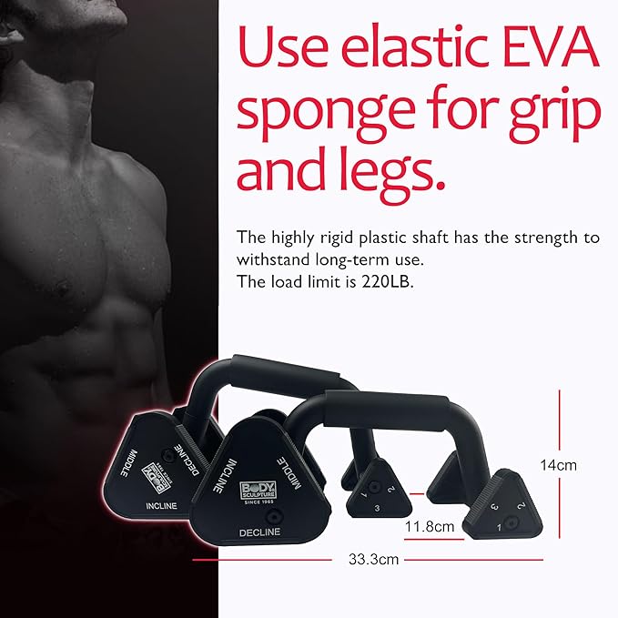 Body Sculpture Adjustable Push up bars strength training with foam grip & non-slip handling.The leg height is adjustable Push Up Stands for Men & Women