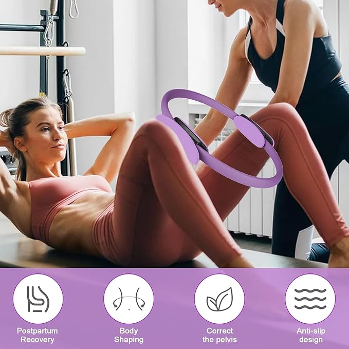 Pilates Ring Fitness Circle 14.96" Yoga Rings Magic Circle with Dual Padded Handles for Toning Arms, Thighs/Legs & Core