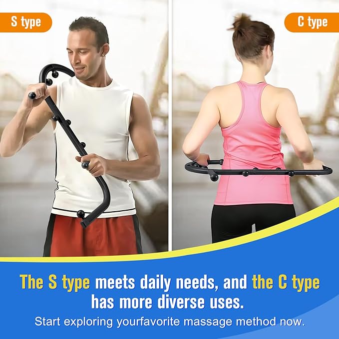 Trigger Point Massage Tool,Two Shapes Handheld Back and Neck Massager for Pain Relief,Muscle Release Tool Manual Massage Hook Back Neck Shoulder Massager Black - Gift for Women & Men