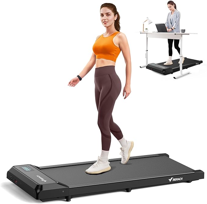 MERACH Walking Pad, Under Desk Treadmill, Portable Mini Treadmills for Home, Seamless One-Piece Molding Design, 265LBS Walkpad with Remote Control, APP, LED Display