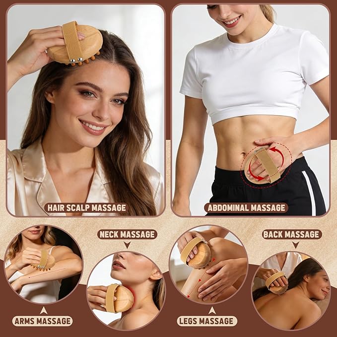 Wooden Meridian Massage Body Brush for Cellulite Remover, Cellulite Lymphatic Drainage Massager for Body Shaping