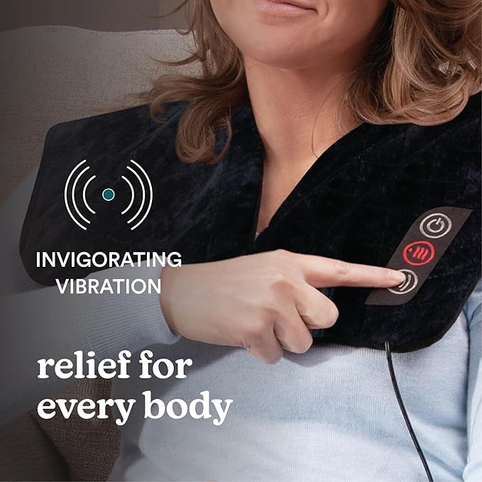 HoMedics Heating Pad, Duel Intensity Vibrating Heated Neck & Shoulder Massage Wrap to Aid & Rejuvenate Sore and Tired Muscles, Black