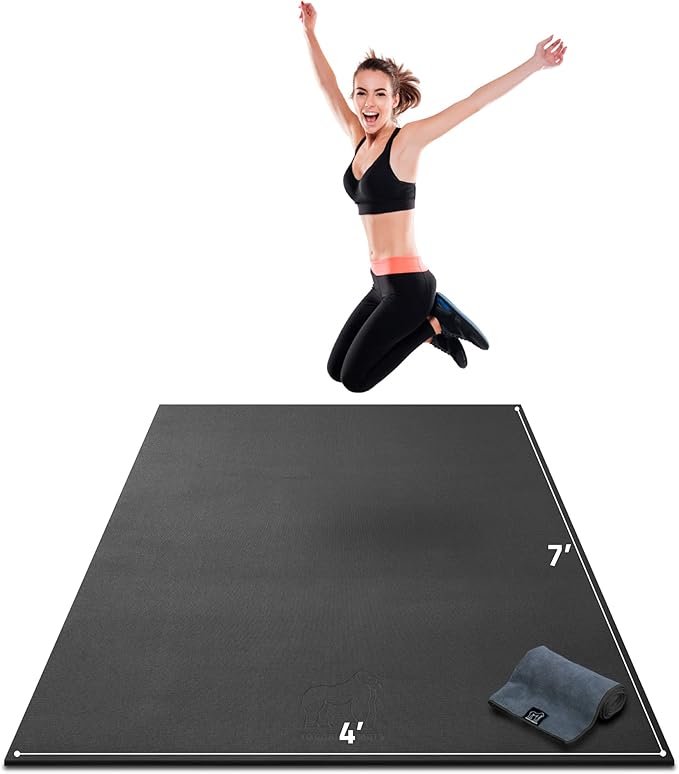 Gorilla Mats Large Exercise Mat – 6'x4', 7'x4', 7'x5', 8'x4', 10'x4' (1/4" Thick) – Ultra Durable Workout Mat for Home Gym Flooring – Non-Slip, Flat Fitness, Yoga & Weight Lifting Floor Mat
