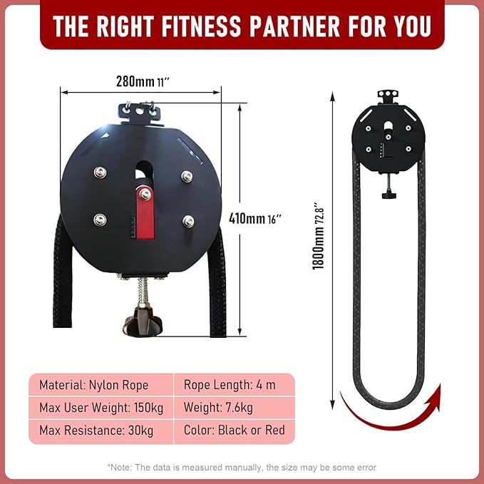 Endless Rope Trainer, Suspension Pulley Cable Machine with Adjustable Resistance, Pull Rope Fitness Training Equipment, for Physical Training Black