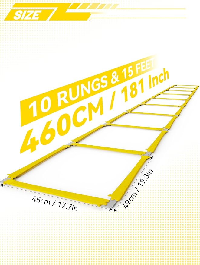 Tangle-Free Agility Ladder for Kids/Athletic – Multi-Use Speed Training Ladder for Footwork Drills/Football/Soccer/Boxing - Agility Equipment for Workout/Exercise/Fitness – 10 Rung