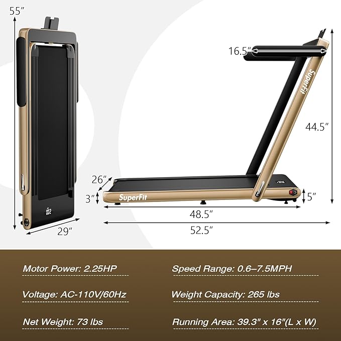 Goplus 2 in 1 Folding Treadmill, 2.25HP Superfit Under Desk Electric Treadmill, Installation-Free with Remote Control, APP Control and LED Display, Walking Jogging for Home Office