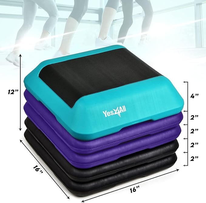 Yes4All High Arobic Step Platform & Stackable Risers - Adjustable 4"/6"/8"/10"/12" Height - Choose Full Step Platform Set or 2-Pack Stackable Risers, Customize for Cardio & Aerobic Exercise