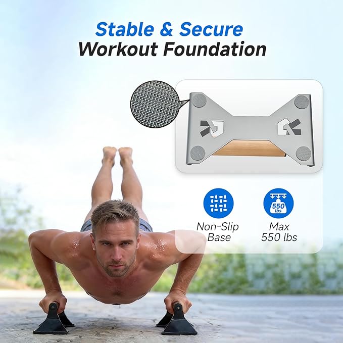 Rocalt Parallettes Push Up Handles - 550LBS Ergonomic Beech Wood Push Up Bars, Heavy Duty Steel Calisthenics Equipment for Home Gym, Anti-Slip Push Up Stands No Wrist Pain