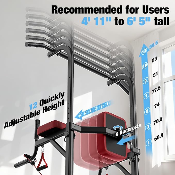 Dskeuzeew Power Tower Pull Up Bar Station, 450LBS Stable Power Tower Training Heavy-Duty Fitness Equipment for Home Gym
