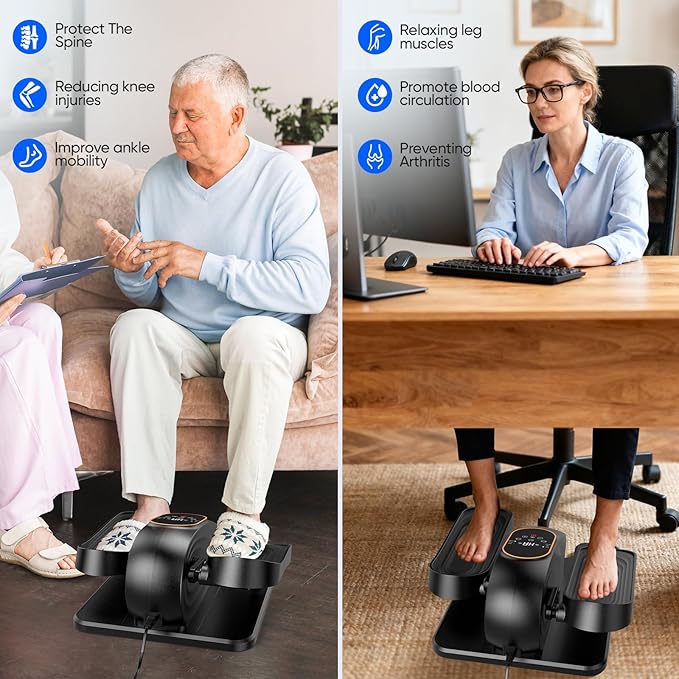 Electric Ellipse Leg Exerciser as Seen on TV, Under Desk Elliptical Machine with Quiet Motor, Remote Control & LCD Display - Portable Foot Pedal Exerciser for Seniors, Home Office Seated Workout