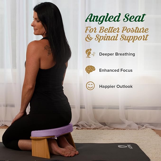 MONK & LLAMA Meditation Bench - Foldable, Ergonomic, Bamboo Kneeling Stool— Perfect Seiza Bench Meditation Stool Chair for Prayer & Travel - Deeper & Enjoyable Sessions