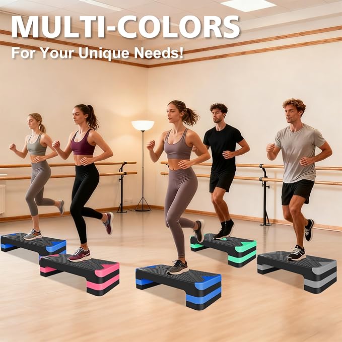 MIUDGIG 27" Exercise Workout Aerobic Step Platform Trainer, Adjustable Fitness 4-6-8in Exercise Stepper Workout with 4 Risers, Aerobics Stepper Workout Stepper for Home Gym Cardio Strength & Training