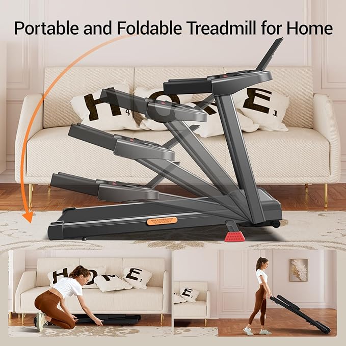 16% Incline Treadmill with Handle, 3-in-1 Portable Treadmills for Home and Office, Foldable Treadmills with 300 Lbs Weight Capacity, 3.0HP Quiet Walking Pad Treadmill, Three Screen