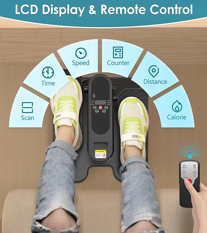 HOMGIM Under Desk Elliptical Machine - Quiet Motorized Leg Exerciser with Smart Remote, 12-Speed Manual Programs Auto/3 Auto Programs LCD Display & Bidirectional Motion for Home/Office