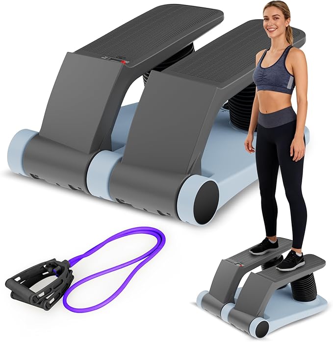 Air Stepper Exercise Machine with Resistance Bands, Stair Stepper with LCD Monitor, Adjustable Resistance Cardio Trainer for Home Workout, Compact Fitness Equipment, 300 lbs Weight Capacity