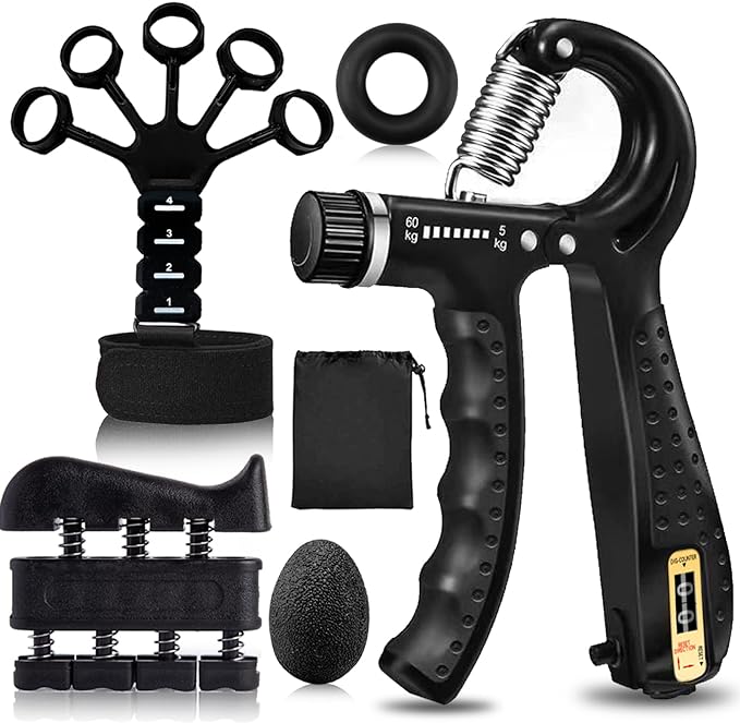 Grip Trainers, Including Forearm Strengtheners, Finger Trainers, Mechanical Counting Grips, Grip Balls, Hand Grippers, Strengthening Devices for Strength Training, Grip Improvement and Hand Exercises (5-Pack)