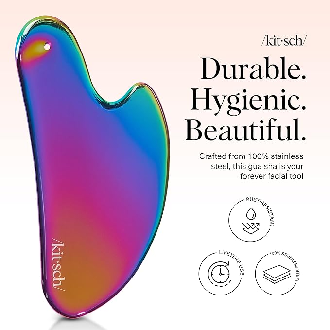Kitsch Stainless Steel Gua Sha Facial Tools - Guasha Tool for Face, Face Sculpting Tool, Jawline Shaper, Double Chin Reducer Gua Sha Tools, Lymphatic Drainage Massager, Facial Skin Care, Iridescent