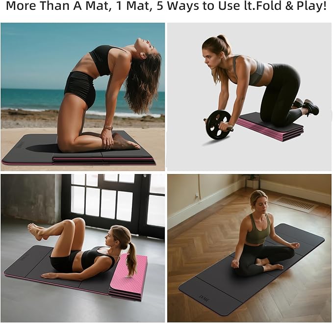 Foldable Yoga Mat, 0.32 inches Thick(8mm), SGS Certified, Non Slip, 71 x 24 inches, Foldable for Travel, Pilates, Camping, Environmental Sports Mat, Odorless TPE Material