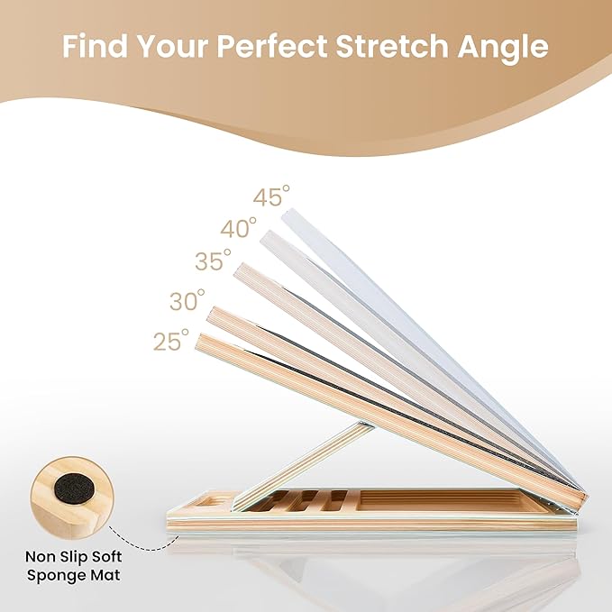 Adjustable Wooden Slant Board for Calf Stretching & Hamstring Flexibility – Professional Incline Calf Stretcher for Home Gym, Squats, Mobility & Rehab with Carry Bag, Loop Band & 2 Sand Papers