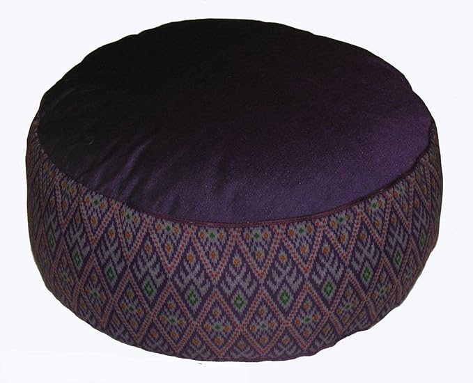 Meditation Cushion Zafu Pillow - Buckwheat and Kapok Fill - Ikat Diamond Purple