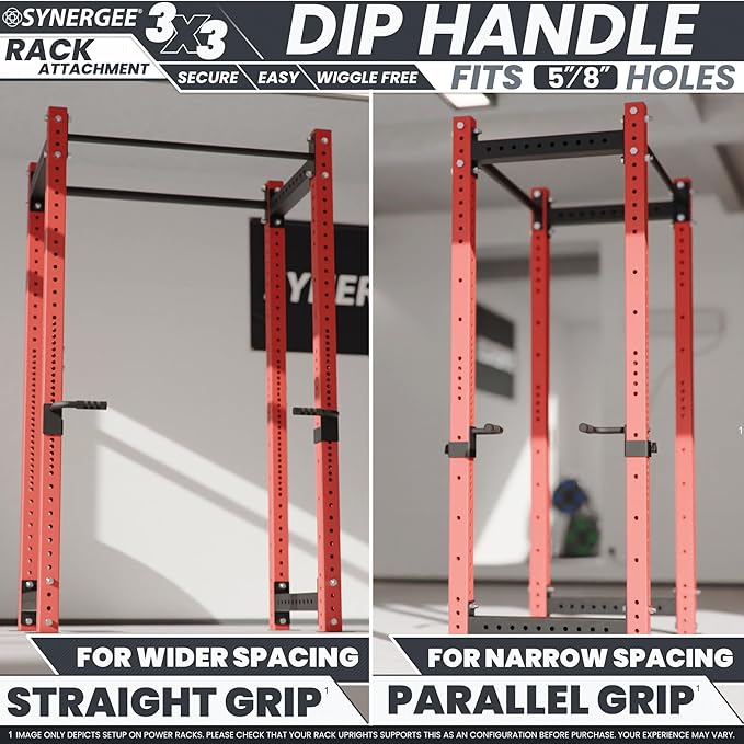 Synergee Dip Handles for Power and Squat Racks. Dip Stand Compatible with 2x2, 2x3, and 3x3 Racks. Dip Bars for Tricep Dips, Bodyweight Training, and Upper Body Workouts