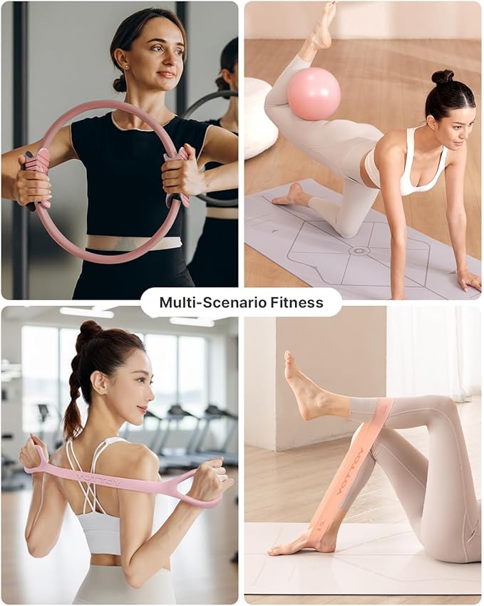 YOTTOY Pilates Ring and Ball Set, Figure 8 Resistance Bands, Stretch Bands&Guide,Pilates Equipment Set for Beginners for Home Workouts Core Strength, Yoga, Physical Therapy & Rehab