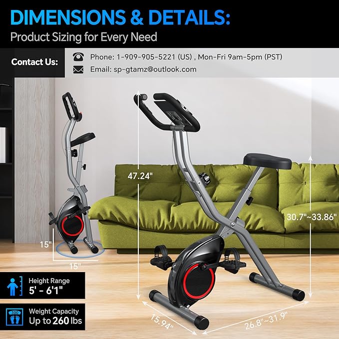 Foldable Exercise Bike Stationary Bikes for Home, 5 IN 1 Indoor Workout Bike, Cycling Bike with 16-Level Quiet Magnetic Resistance, 6.6 LBS Flywheel and 300LBS Capacity for Senior and Home Workout