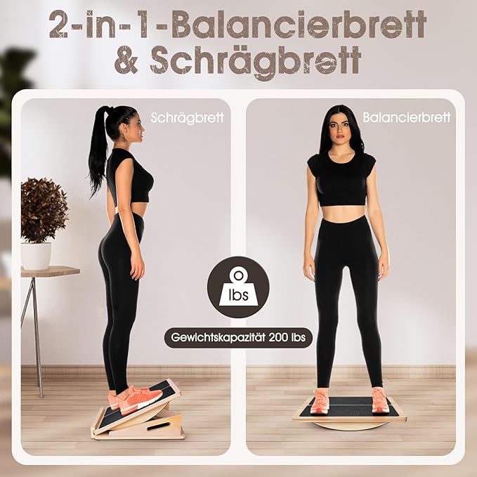 2-in-1 Slant Board & Balance Board for Adults, Adjustable Incline Board and Calf Stretcher Slant Board for Squats, Stretch Board for Knees Ankle Heel Feet Leg
