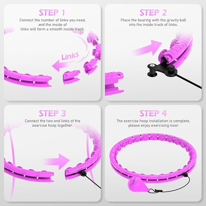 Weighted Hula Circle with 26/32 Links(56-66 Inch) for Adults Weight Loss, Infinity Fitness Hoop Plus Size, for Women Smart Exercise Equipment