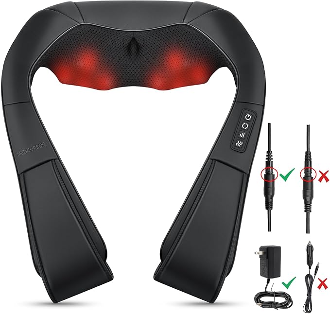 Medcursor Neck Massager - Portable Electric Neck and Back Massager with Heat, Deep Tissue 3D Kneading Pillow for Muscle Pain Relief, Ideal Father’s Day Gift, Not Cordless