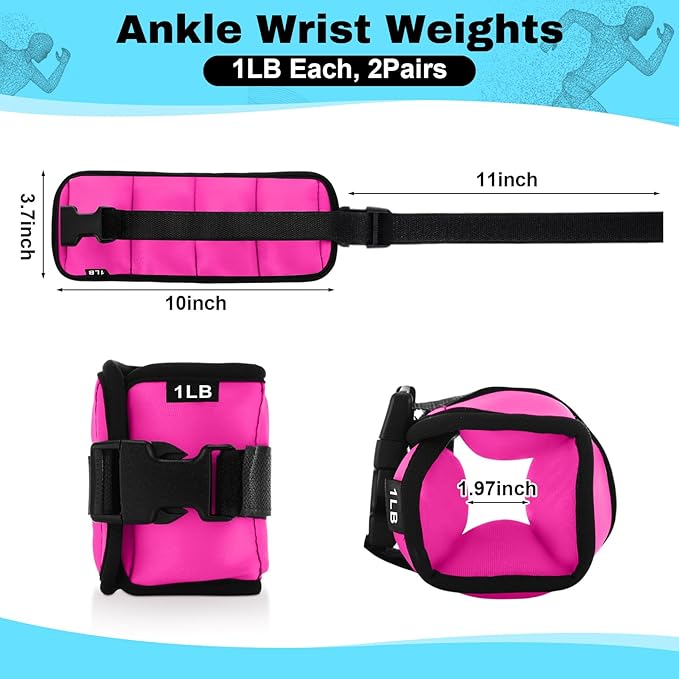 2 Pairs Ankle Wrist Weights for Land or Aquatic Exercise Aqua Cuffs Aqua Aerobics Fitness Bands for Ankle and Wrist Adjustable Weights for Swimming Pool Workout Equipment