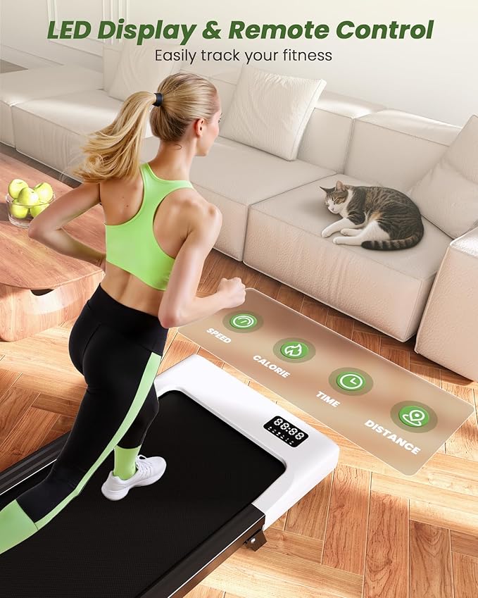 DeerRun Under Desk Walking Pad Treadmill for Home & Office, 6% Manual Incline, 0.6–3.8 MPH Walking Speed, 300 lb Capacity, App & Remote Control