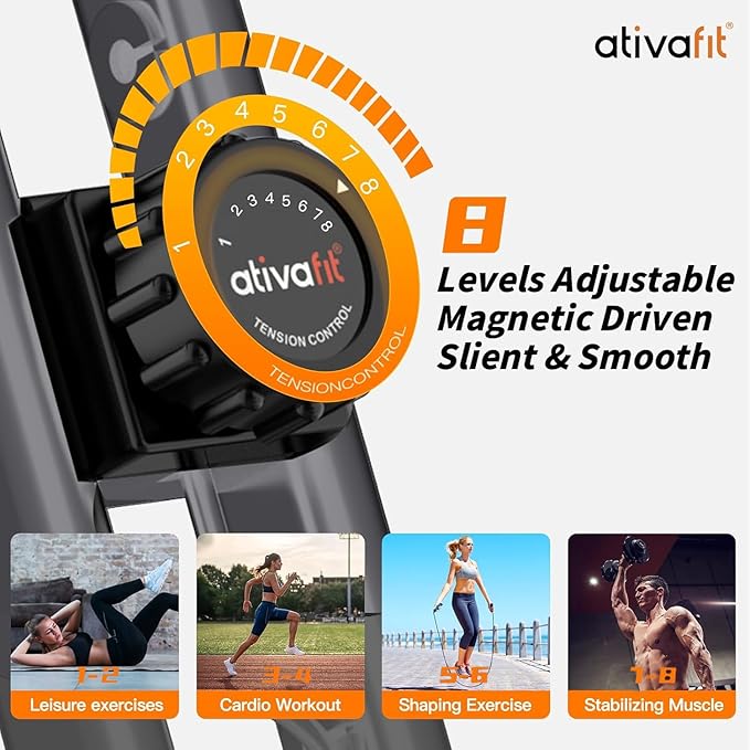 ATIVAFIT Exercise Bike Foldable Fitness Bike Magnetic Foldable Indoor Cycling Bike 3-In-1 Foldable Exercise Bike for Home Use with Resistance Bands Home Workout Exercise Equipment