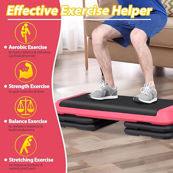 ZenStyle 43" Adjustable Aerobic Stepper Bench with 4/6/8 Inch Risers, Non-Slip Surface for Cardio, Strength Training & Home Fitness Workout