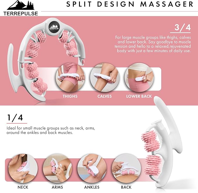 Anti Cellulite Roller & Lymphatic Drainage Massager | Deep Tissue Fascia Blaster & Muscle Roller | Tool for Sore Arms, Legs, Shoulders, Stomach & Buttocks (Pink)
