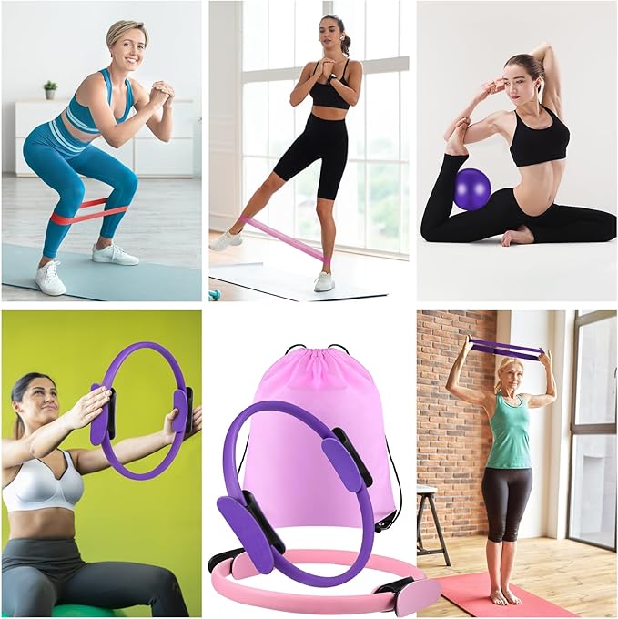 21 Pcs Pilates Ring Circle Set - Complete Home Workout Equipment Kit for Women with Resistance Bands, Yoga, Stretching Strap, and Non-Slip Socks