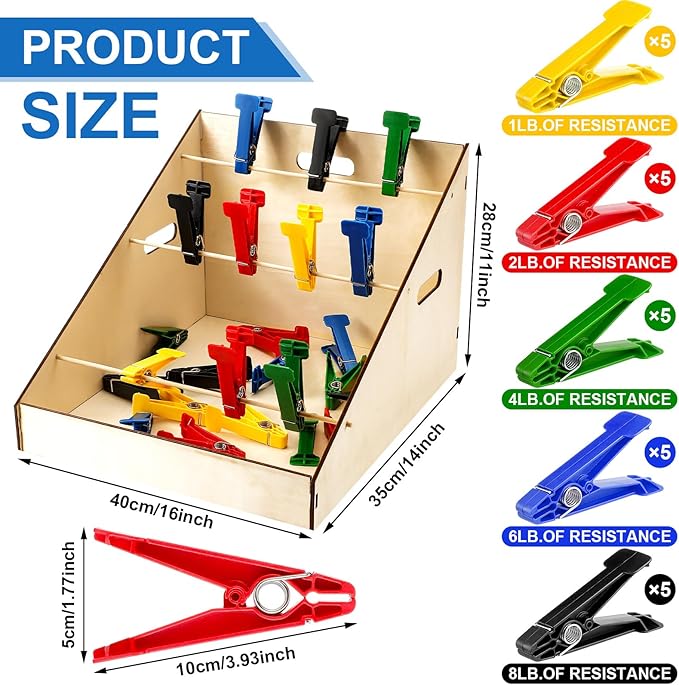 Poen 25 Pcs Graded Pinch Pin Exerciser, Finger Exerciser Hand Exercise Equipment with Wooden Storage Stand Occupational Trainer Tools Pinch Hand Clips for Conditioning Grip Strength Trainer