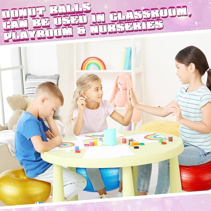Libima 4 Pcs Flexible Seating for Classroom Inflatable Ball Chairs with Pump Donut Exercise Ball Cushion Seat for Balance and Stability Training School Home Office Gym Yoga Workout