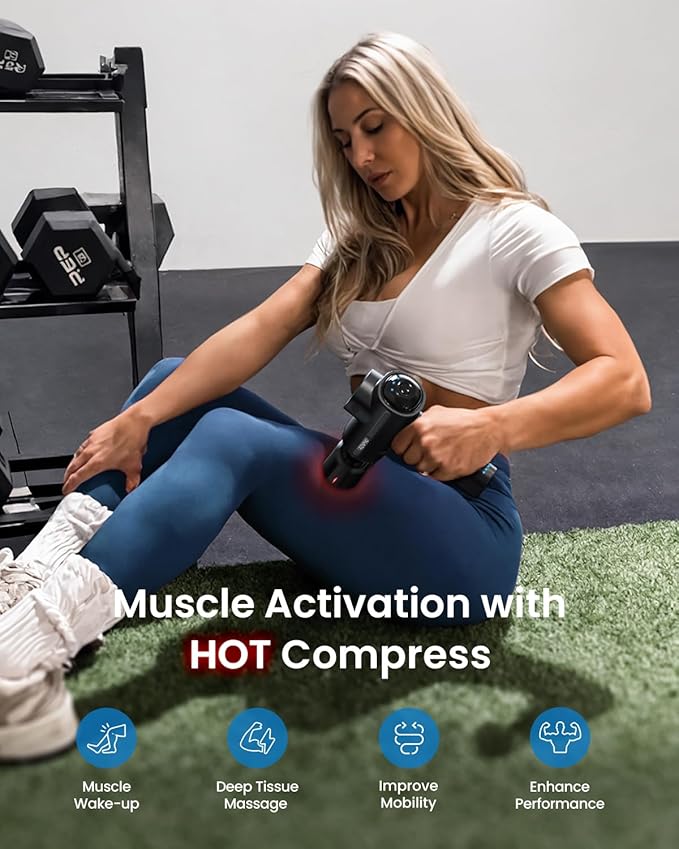 RENPHO Active Thermacool Deluxe Massage Gun Deep Tissue with Charging Stand, Back Massager with Heat and Cold Head, Percussion Body Muscle Masajeador for Athletes Pain Relief