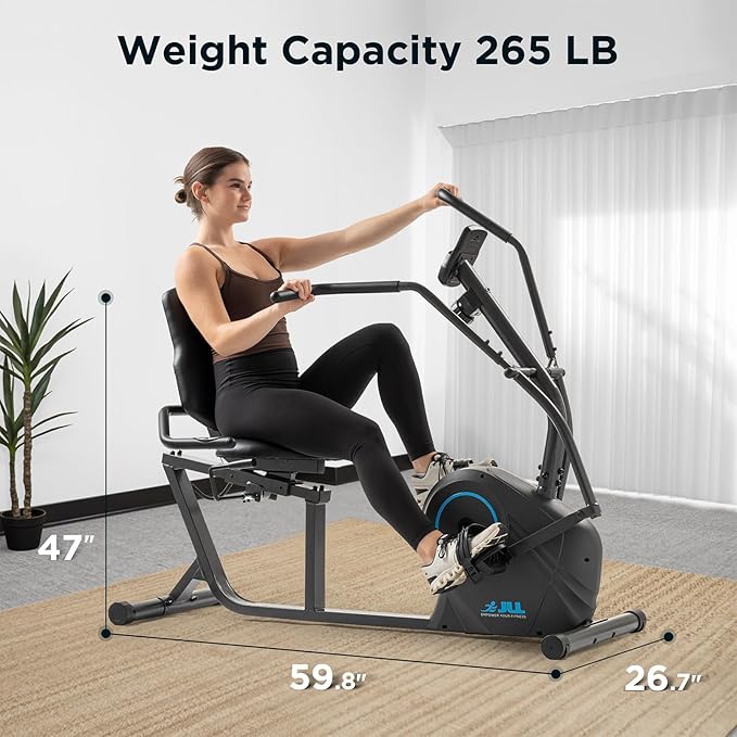 JLL Smart Cross Trainer Recumbent Exercise Bike with Arm Exercisers, 8-Level Magnetic Resistance Stationary Machine, LCD, Bluetooth Fit App, Home Workout Cardio Equipment, Seniors & Adults