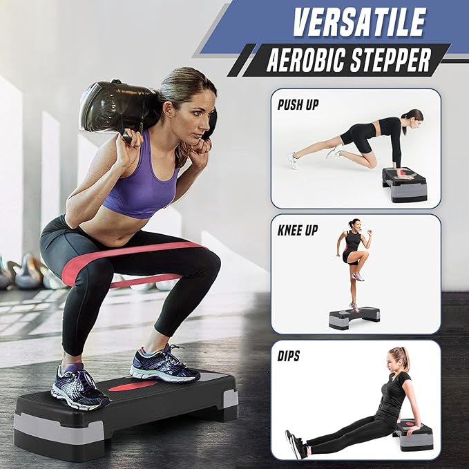 31" Aerobic Exercise Step Platform, Step Up Exercise Platform with 4" 6" 8" Adjustable Risers, Stair Stepper Workout Stepper for Home Gym Strength Training Fitness Equipment