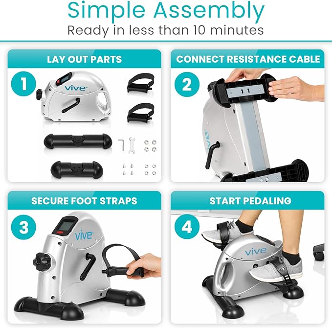 Vive Under Desk Bike Pedal Exerciser - Stationary Exercise Leg Peddler - Low Impact, Portable Mini Cycle Bike for Under Your Office Desk - For Arm or Foot - Small, Sit-Down Recumbent Equipment Machine