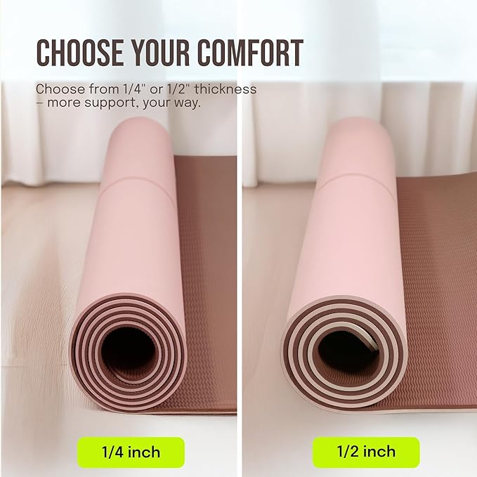Large Yoga Mat (6'x4') – 1/4" & 1/2" Thick Exercise Mats for Home Workout, Extra Wide Workout Mats for Home Gym, Yoga, Pilates, Stretching, Floor & More
